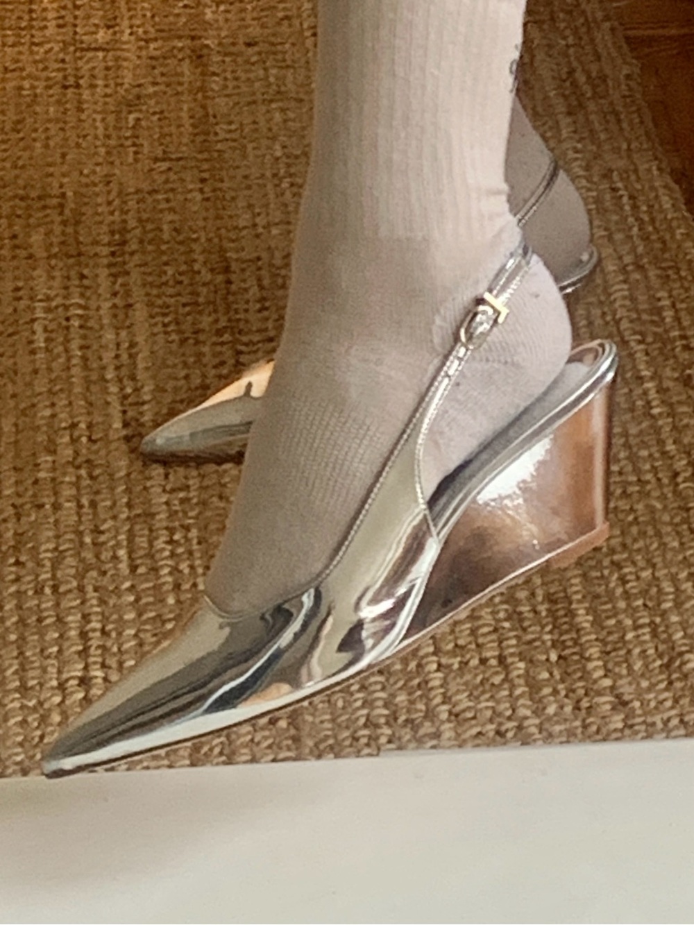 Larroude Loulou Silver Pumps 9
